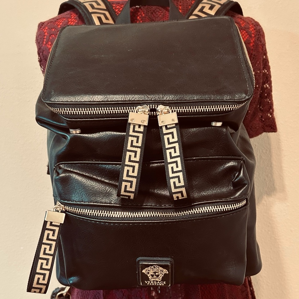Authentic Versace Parfums Black Expandable Backpa… - image 1